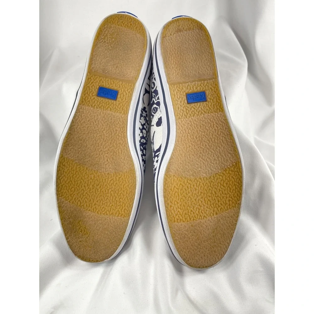 Kate Spade Women's SZ 8.5 Keds White Floral Navy Slip On Spring Summer Casual
